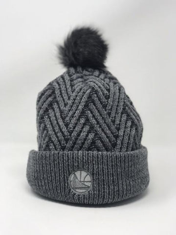 Golden State Warriors - Crossed Out Texture Pattern Knit Fur Pom Beanie - Gray