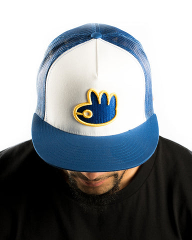 Unofish Structured Trucker Logo Snapback Hat - Royal Blue/White