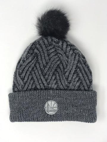 Golden State Warriors - Crossed Out Texture Pattern Knit Fur Pom Beanie - Gray